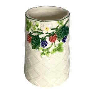Otagiri Japan Vintage Ceramic Vase Embossed Hand Painted Berries Floral 6" Tall